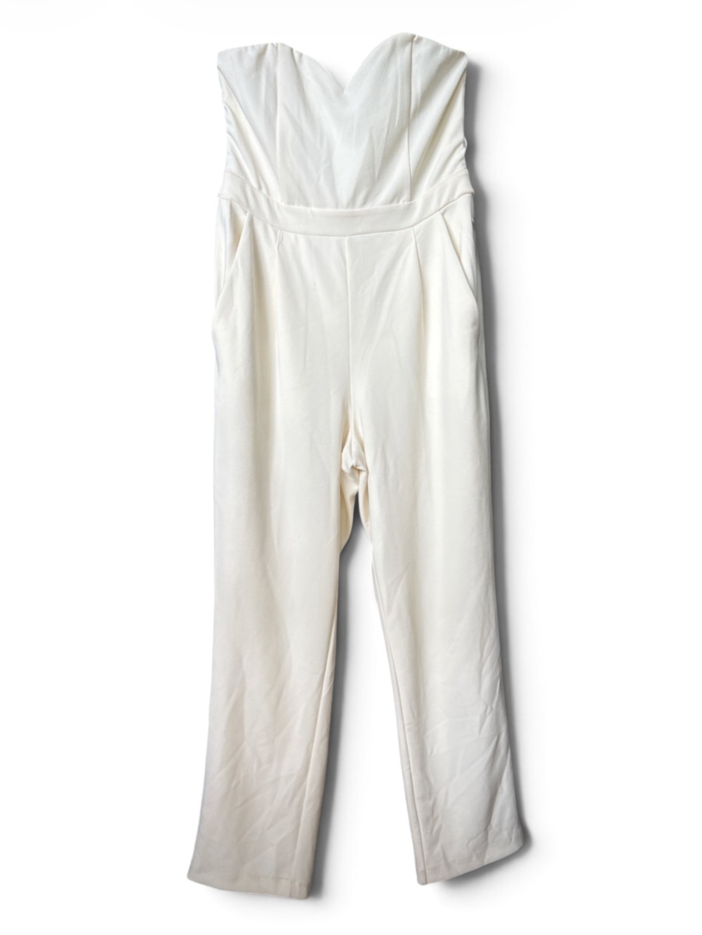 Express Strapless White Wide-Leg Jumpsuit